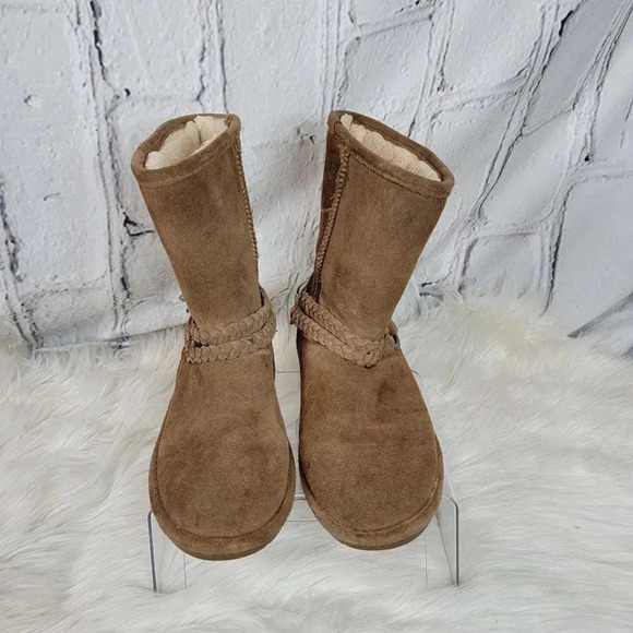 Bearpaw ADELE Brown‎ Suede Winter Boots Ankle Top Comfort Pull On Round Toe Sz 7 - Picture 5 of 13